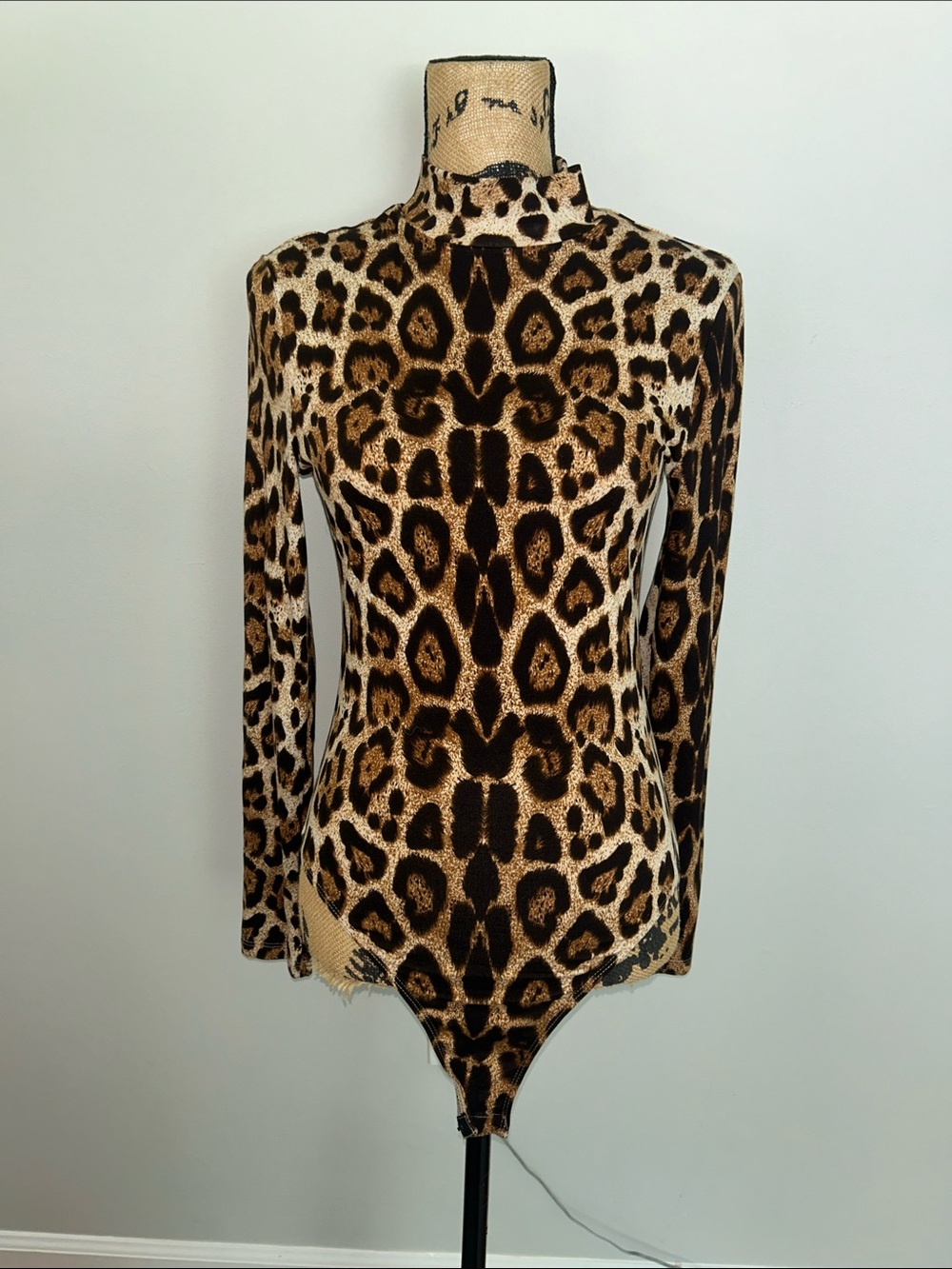 SHEIN Leopard Print Mock Neck Long Sleeve Bodysuit - Brown, Black